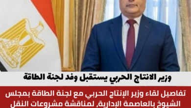 وزير الانتاج الحربي يستقبل وفد لجنة الطاقة والبيئة