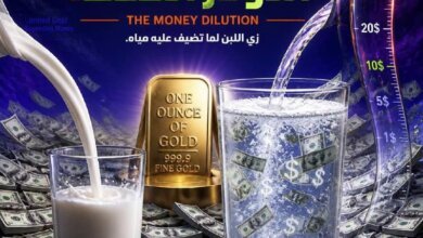 صورة توضيحية تقارن بين العلاقة بين الذهب والدولار من حيث القوة الشرائية في الأسواق العالمية.