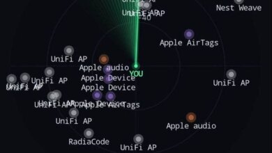 واجهة تطبيق كشف أجهزة المراقبة Fieldwatch وهي ترصد إشارات البلوتوث والواي فاي المحيطة
