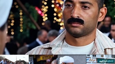 لقطة سينمائية من فيلم دكان شحاتة تجمع أبطال العمل وتجسد الصراع الاجتماعي والسياسي في تلك الحقبة.