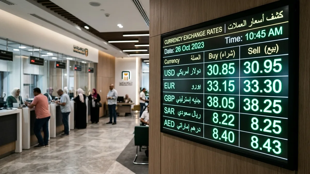 شاشة أسعار الصرف وتحويل العملات في البنك الأهلي المصري
