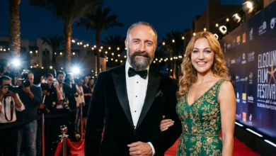 خالد أرغنتش ومريم أوزرلي على السجادة الحمراء في مهرجان الجونة السينمائي