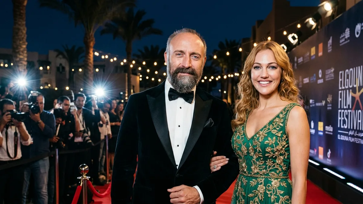 خالد أرغنتش ومريم أوزرلي على السجادة الحمراء في مهرجان الجونة السينمائي
