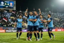 فرحة لاعبي نادي بيراميدز بتحقيق الانتصار في الدوري الممتاز