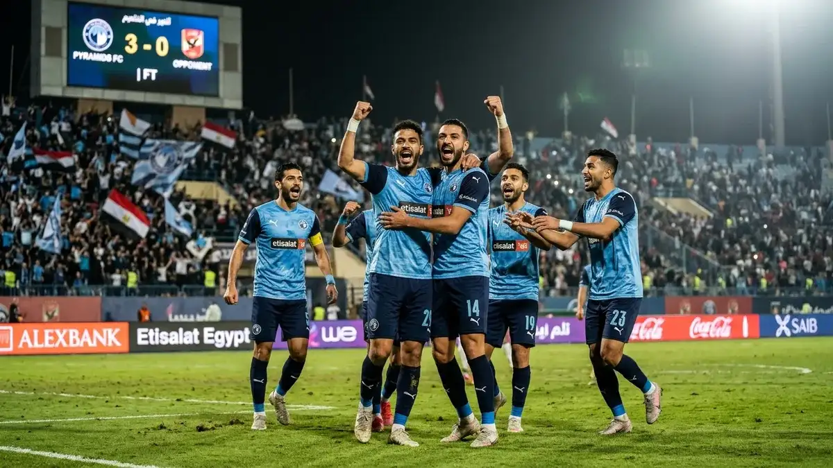 فرحة لاعبي نادي بيراميدز بتحقيق الانتصار في الدوري الممتاز