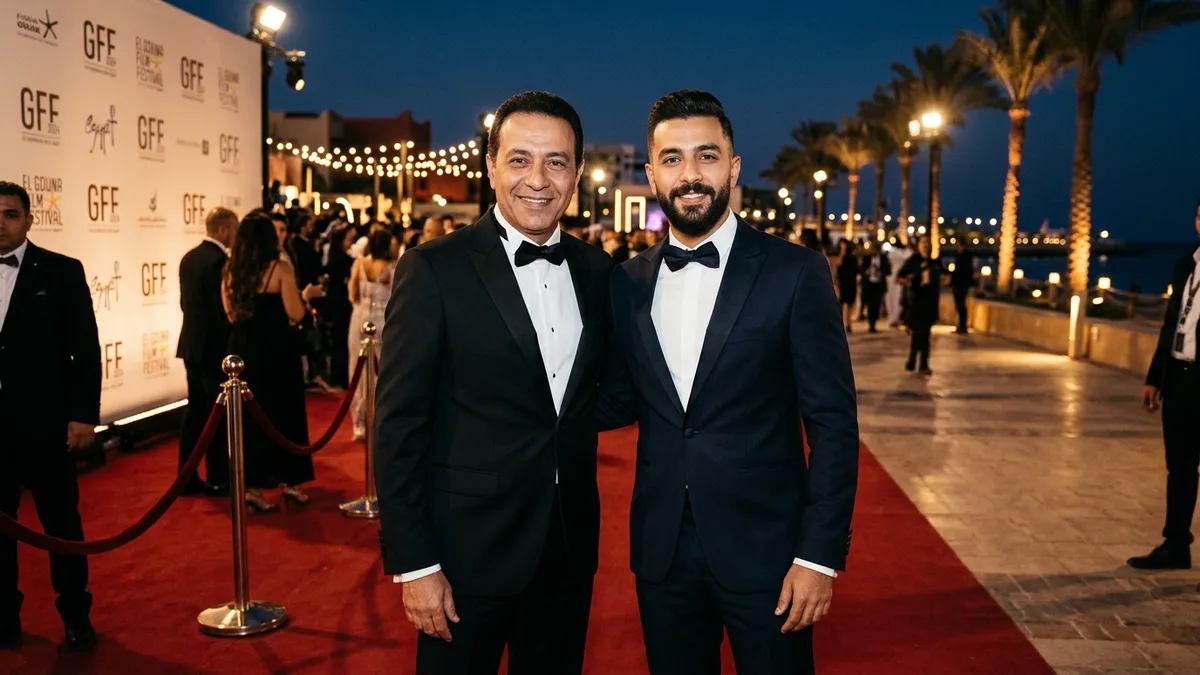 المخرجان رامي إمام وكريم الشناوي على السجادة الحمراء لمهرجان الجونة