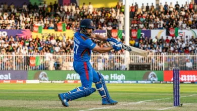 Afghanistan captain Ijaz Ahmadzai batting in international match 2026