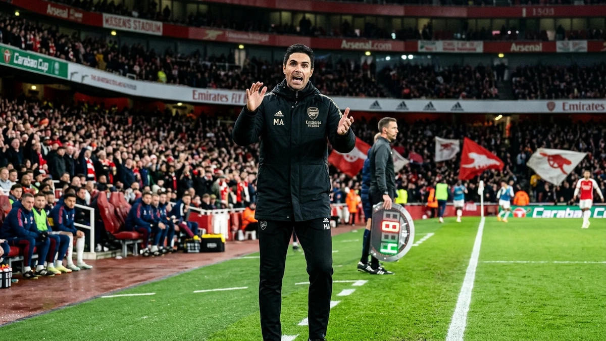 Tactical sideline directions during Fleetwood vs Arsenal match